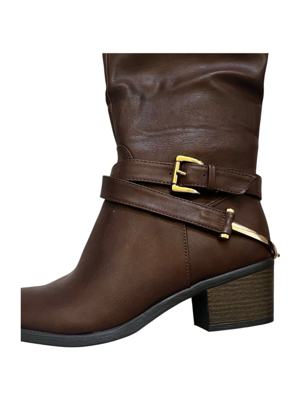Venus Brown Slouchy Riding Fashion Boots Womens Size 10 Buckle Strap Mid Heel - Picture 6 of 13